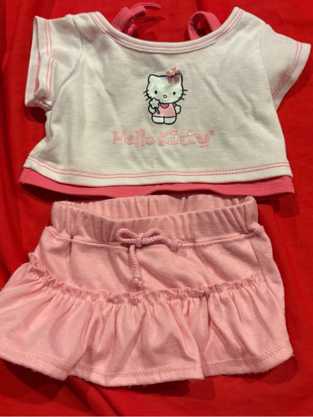Build a Bear Workshop Hello Kitty T-Shirt Pink and White with pink skirt